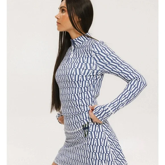 Fore All 1/4 zip Golf Top size M Bea Base Mock Indigo/White Fa Pattern - Picture 3 of 6